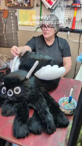 A post by @plushymonsters on TikTok caption: Speedy will be available as part of our June 14th Hatching Day, 11:00 a.m. MDT at plushymonsters.com! 😁 He will be $250.00 plus shipping, and is Mom's largest Abomination to date! Even if she did steal a Bruno to make him happen! 😆 #plushymonsters #katesweirdies #hatchingday 