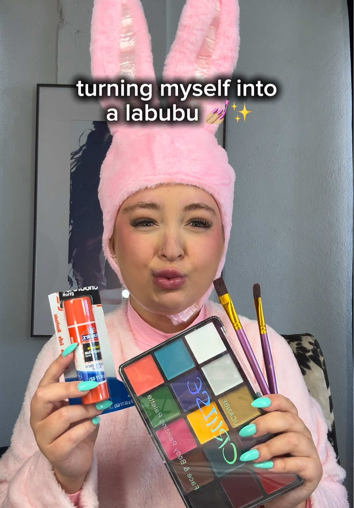 A post by @laurengodwin on TikTok caption: I’m logging off now. goodbye.🥸 #labubu #makeup 