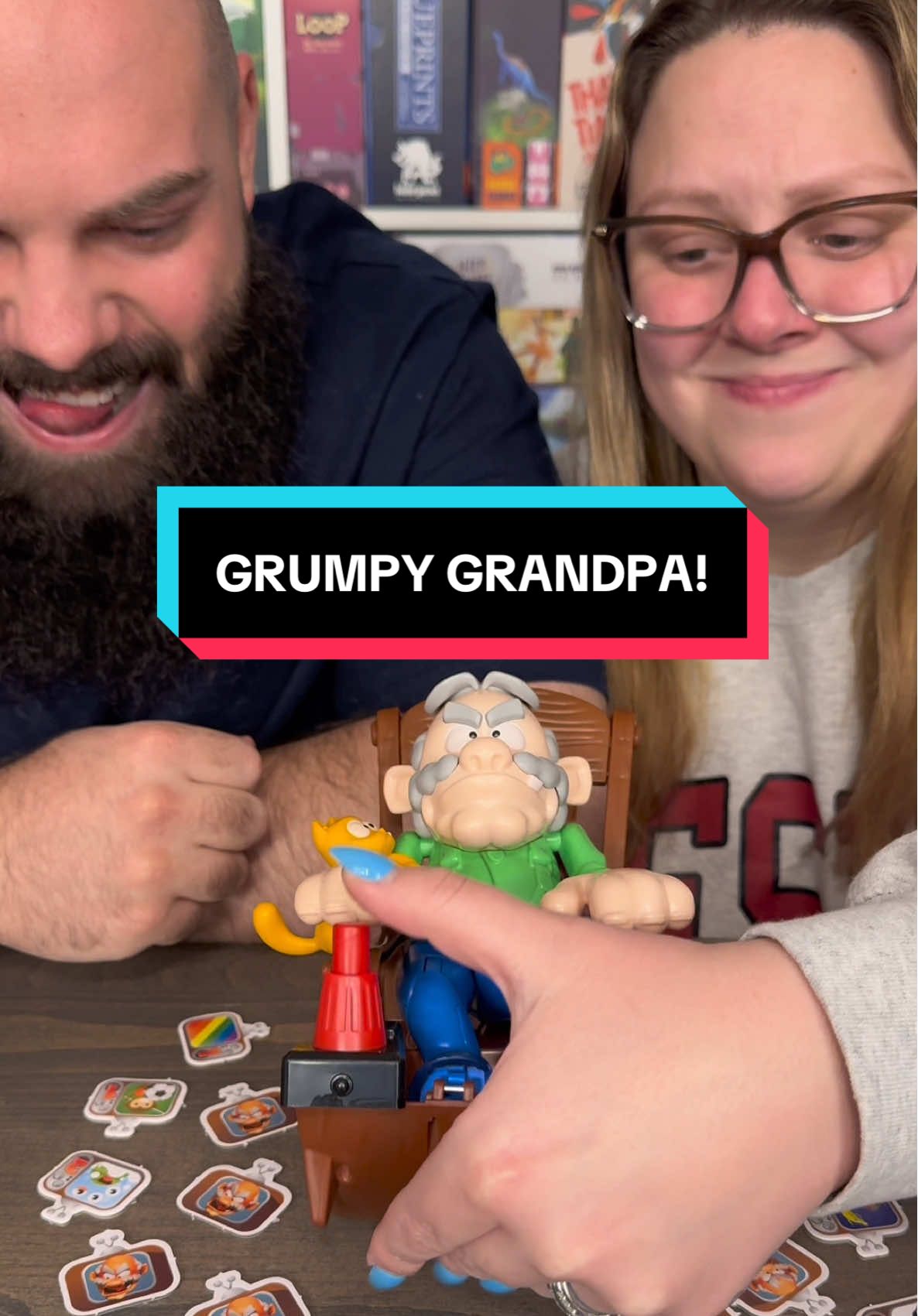 A post by @games4two on TikTok caption: Come Play Grumpy Grandpa With Us! #boardgames #gamenight #couple #fun 