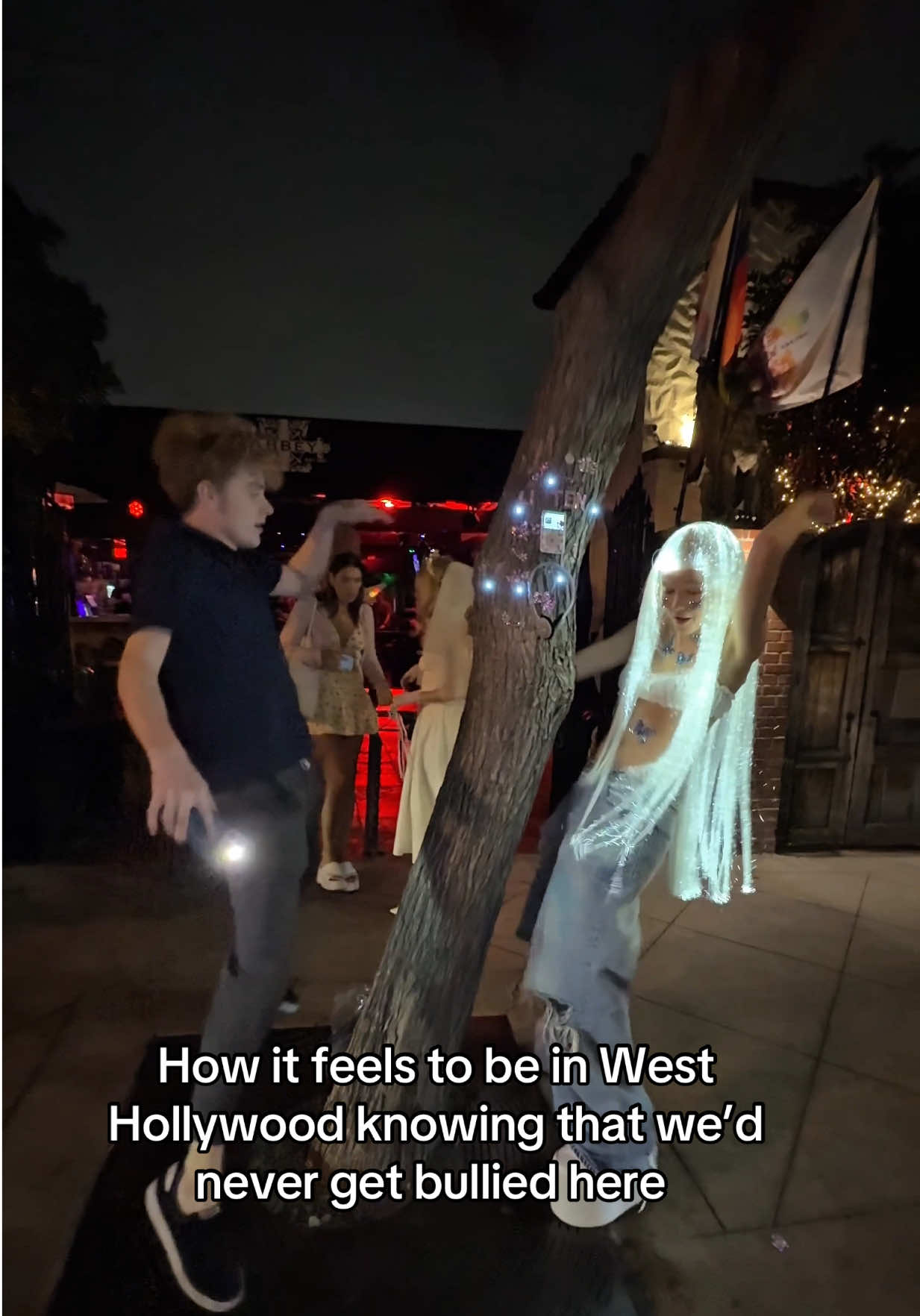 A post by @sorana on TikTok caption: We’re always accepted in West Hollywood ! It’s so great to be here and be able to be who we are and not get judged for it ! That is the beauty of PRIDE 🌈  #🌈 #pride #fyp #westhollywood #bullyingawareness #bully 