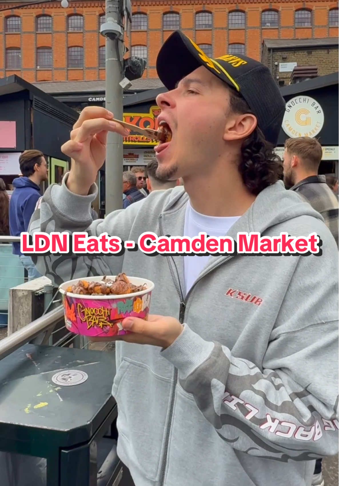 A post by @tom on TikTok caption: What’s Next? 😨 Trying Viral Food at Camden Market! #london #camdenmarket #londonfood #foodreview 