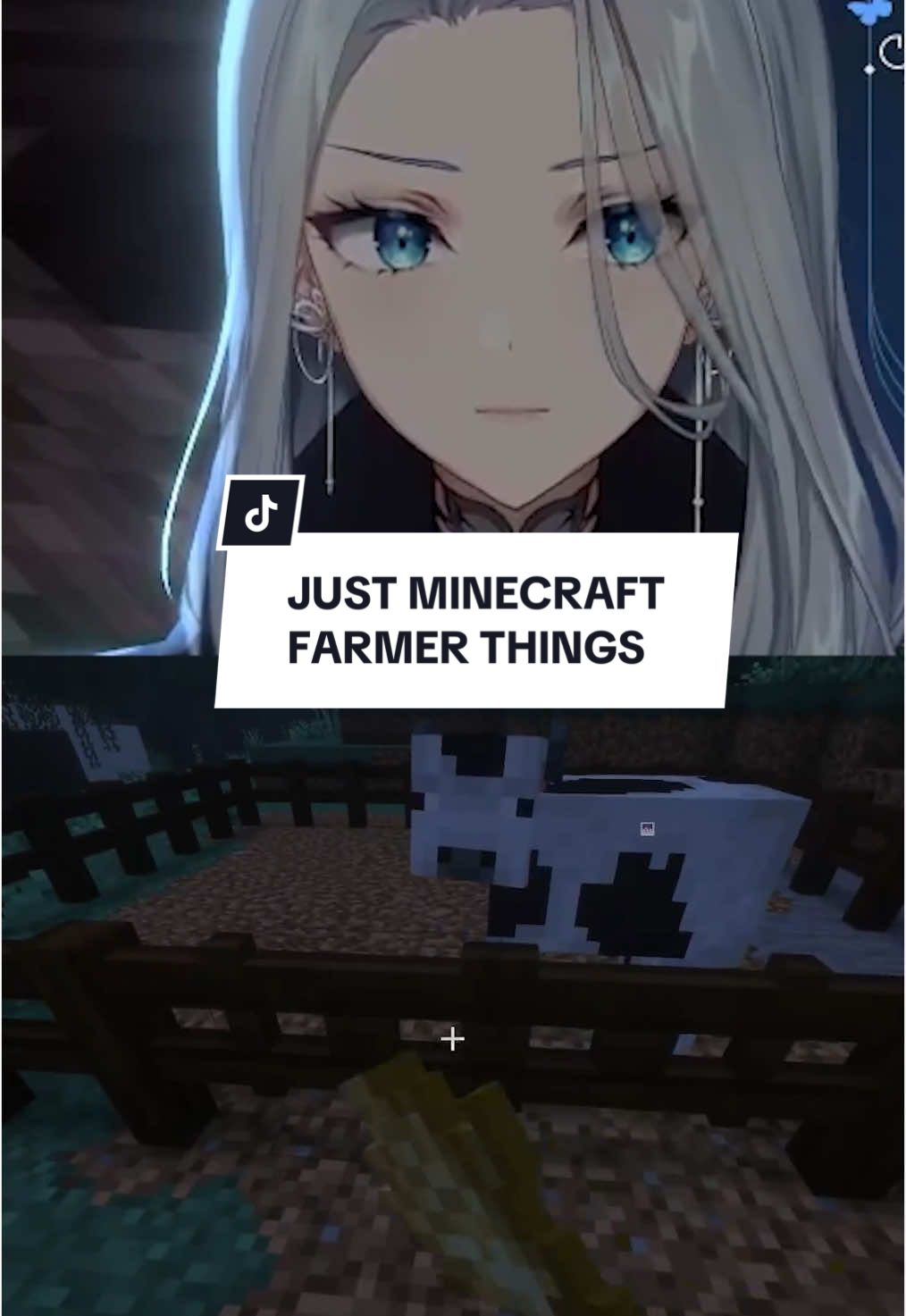 A post by @leeandlie on TikTok caption: Just your average matchmaker Minecraft farmer reporting for duty 🫡🐮  #vtuber #envtuber #vtuberclips #vtuberen #Minecraft #minecraftfarm 