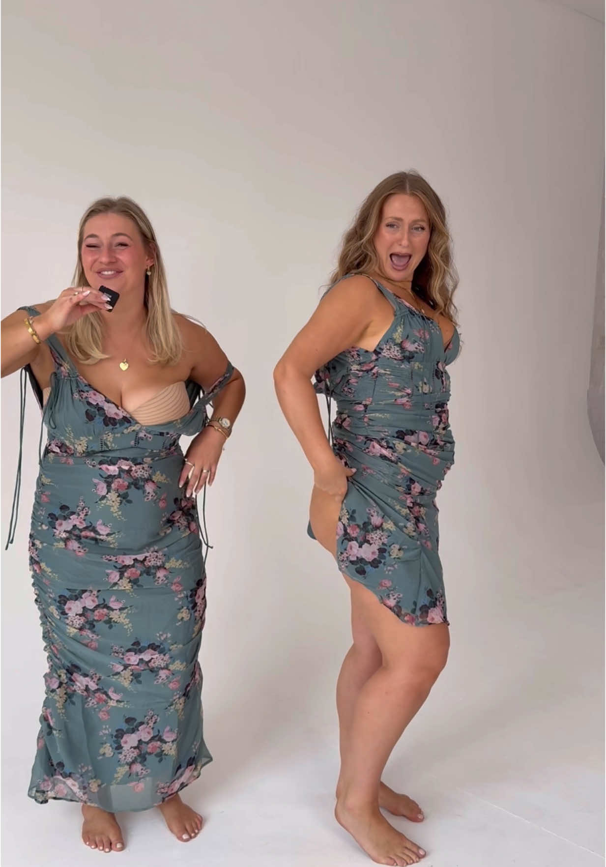 A post by @carys.whittaker on TikTok caption: WELL!!!! WE BROUGHT THE GOODS 👏🏻 but let me just say, me and @Sophie do not always have this experience finding dresses we love that work for our bodies. We’re both such a similar size on paper but our bodies look completely different and fit every single dress differently! Which is PROOF it’s never about blaming the number on the scales or the label on your clothing, it’s about finding what honours your body, whatever stage you’re at with it 🫶🏻💫✨ 