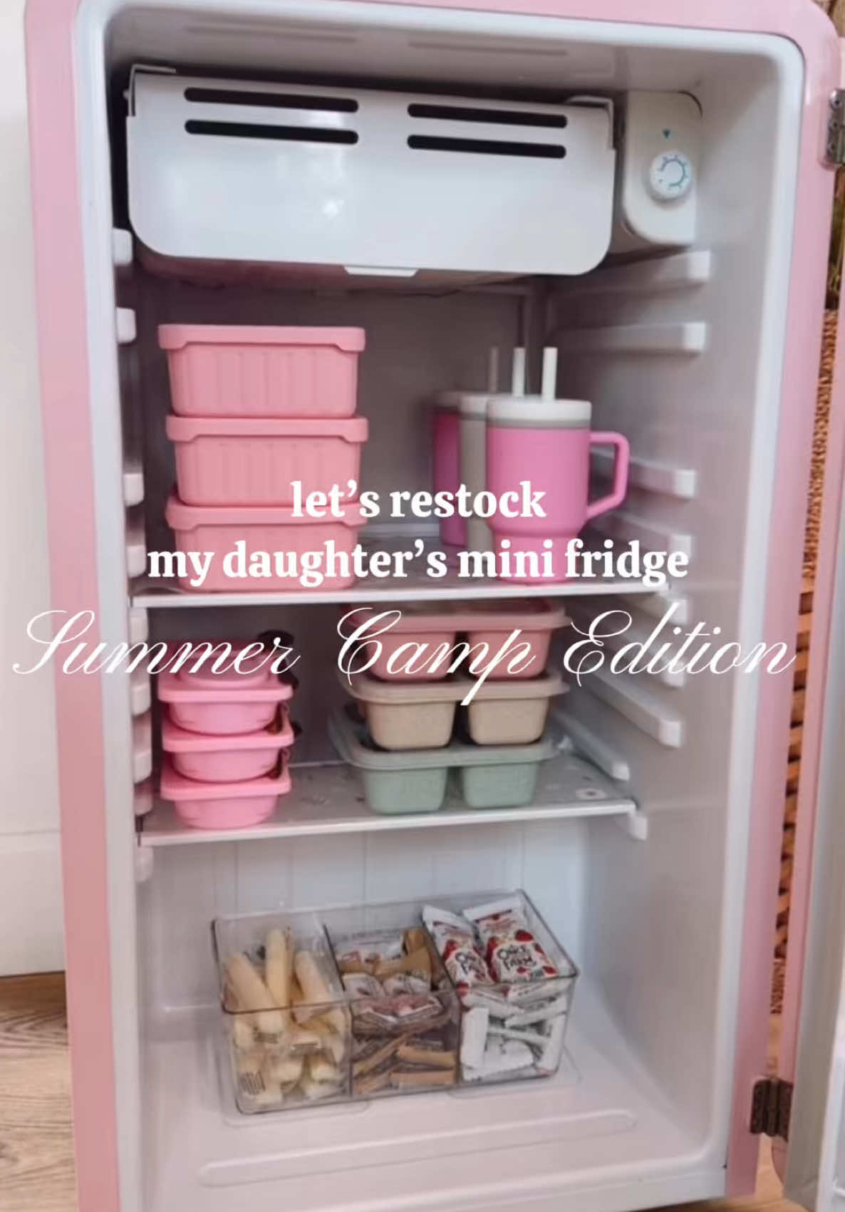 A post by @julianna_claire on TikTok caption: Mini Fridge Restock 🎀 #fridge #organize #organization #organized #organizedhome #organizewithme #mealprep #mealprepideas #easyrecipes #easyrecipe #snackideas #snacks #kitchen #kitchenorganization 