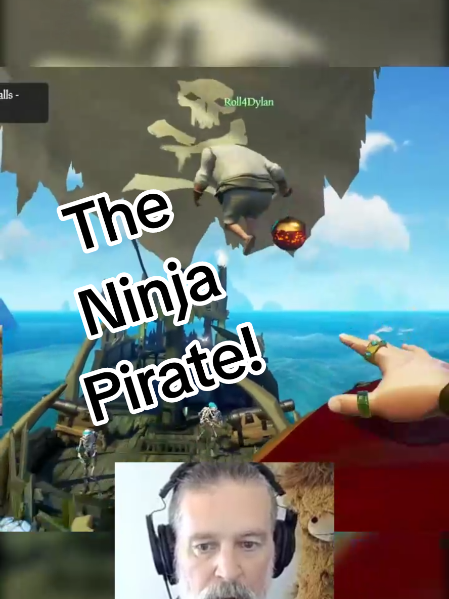A post by @naturalgeekery on TikTok caption: The ninja pirate has indeed arrived! Swabbie @Dylan showing no hesitation in the fight.  🏴‍☠️👍🏻 #twitch #twitchstreamer #seaofthieves 