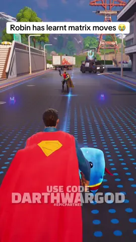 A post by @darthwargod on TikTok caption: Robin thinks he can take on superman 😌 #superman #robin #fortnite #darthwargod #epicpartner #dccomics #dcuniverse #phonk 