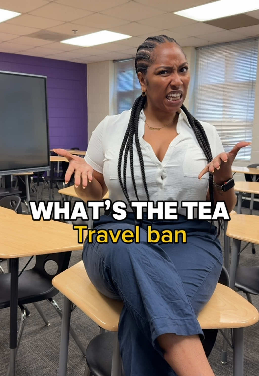 A post by @miss.sweet.tea on TikTok caption: I know y’all don’t really watch the news like that, so don’t worry—I got you! 📰👀 Let’s break it down real quick. And before you keep scrolling cause “it doesn’t affect you” just because you don’t have folks in these countries—please understand this is only the beginning. Moves like this ripple out, and chances are, it does impact someone you know. Stay aware. Stay ready. 💡✈️ #travelBan #newpolicy #teacher #travel #ViaggionegliStatiUniti #fyp #contentCreator #stayinformed #immigration 