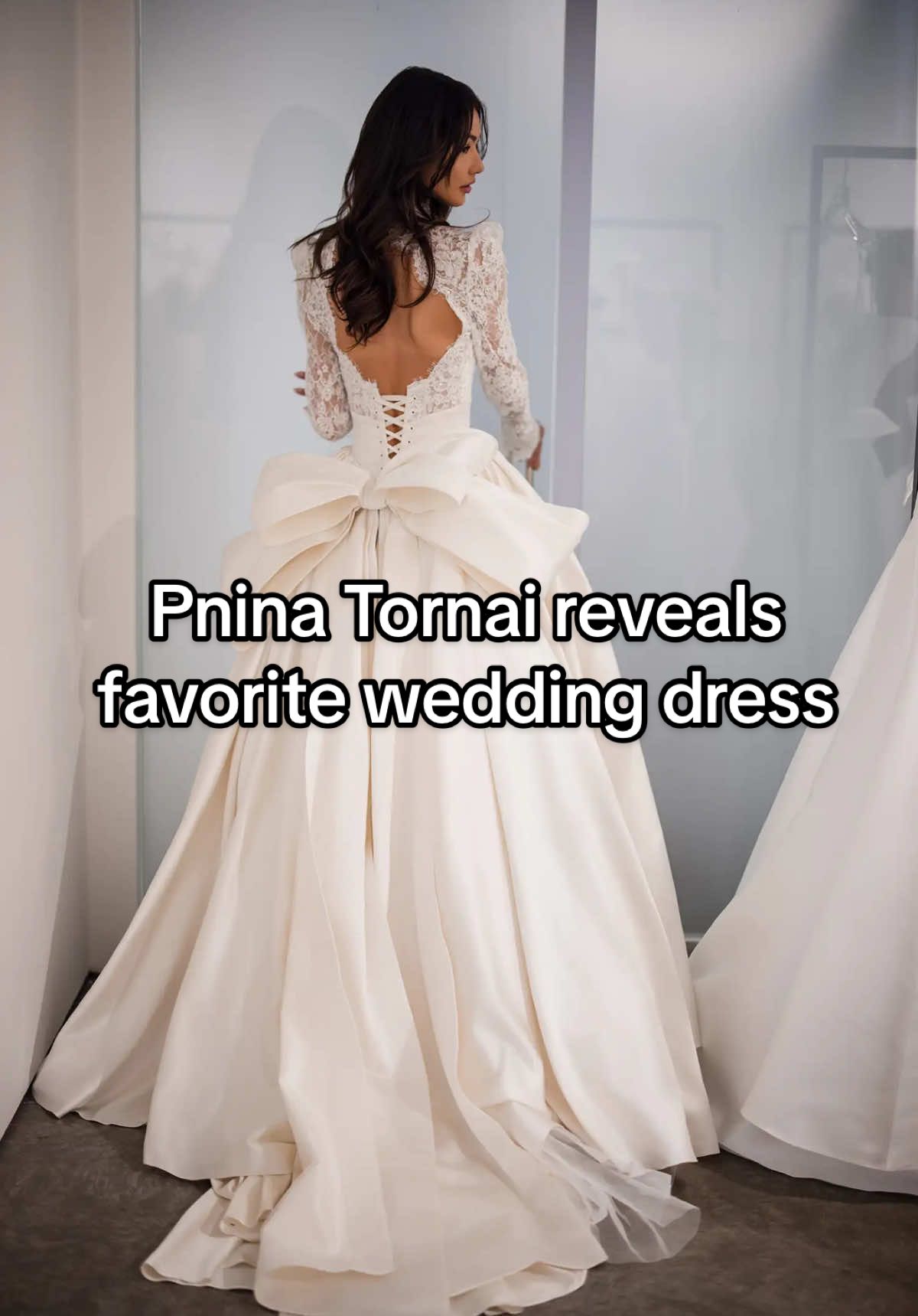 A post by @the_pre_nup on TikTok caption: If @Pnina Tornai was getting married today, this is what she would wear!  This episode is brought to you by @Playground, your superhuman graphic designer for all your wedding needs. Try it for free on Playground.com. Full episode available on Spotify, Apple Podcasts, and  @LoveStoriesTV | Wedding Inspo YouTube #weddingdressshopping #kleinfeld #weddingdressinspo #2026bride #2026wedding 