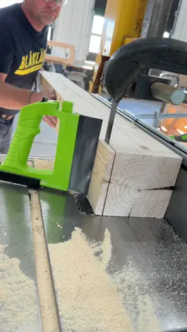 A post by @dustylumberco on TikTok caption: Resawing some 6x6’s to size on the bandsaw with the Bow Products GuidePro 