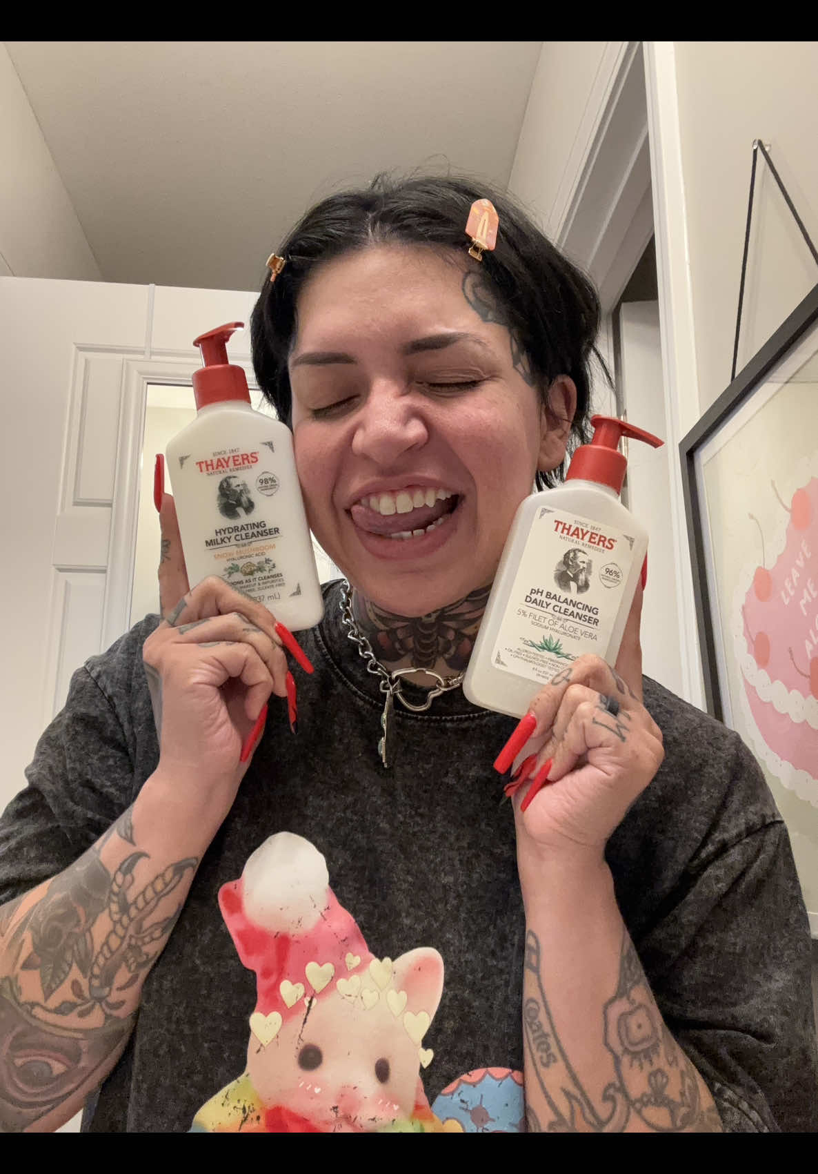 A post by @ninaghoulina on TikTok caption: You know how much I love these cleansers from my @Thayers besties!!!! Let’s talk about how I use them, and which one might work best for you and your skin type 🖤❤️ #ThayersPartner