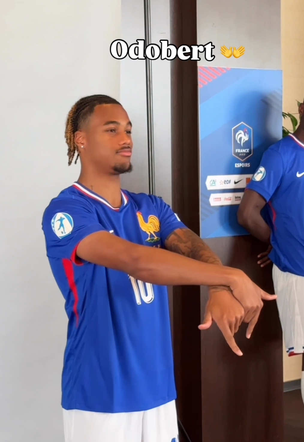 A post by @equipedefrance on TikTok caption: What is your favourite celebration? 🤔🔥 #France #SportsTikTok #Celebration #Reaction #U21 #Espoirs 