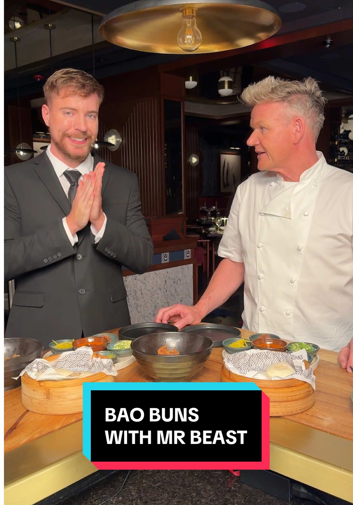 A post by @gordonramsayofficial on TikTok caption: Making Bao Buns with @MrBeast in Miami !! I still think mine are better…