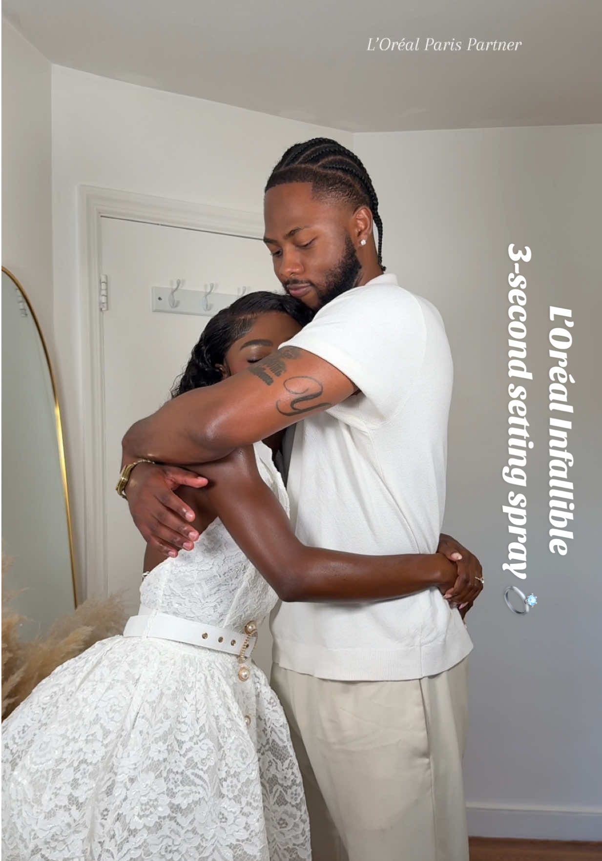 A post by @ginab.xo on TikTok caption: Me and @loréal paris usa are locked in after trying the Infallible setting spray 🤞🏾💍 Let's just say my makeup isn't going anywhere on my big day 😌❤️ #LOrealParisPartner #LOrealParisMakeup #wedding #weddingmakeup #couples 