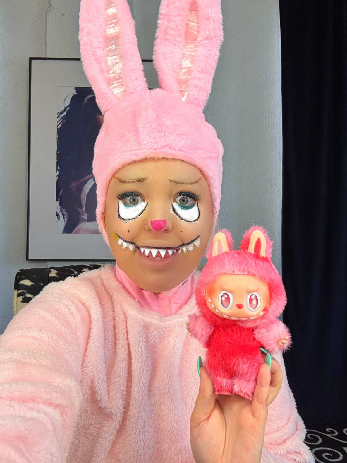 A post by @laurengodwin on TikTok caption: They probably all blocked me after this🙁 #labubu #makeup 
