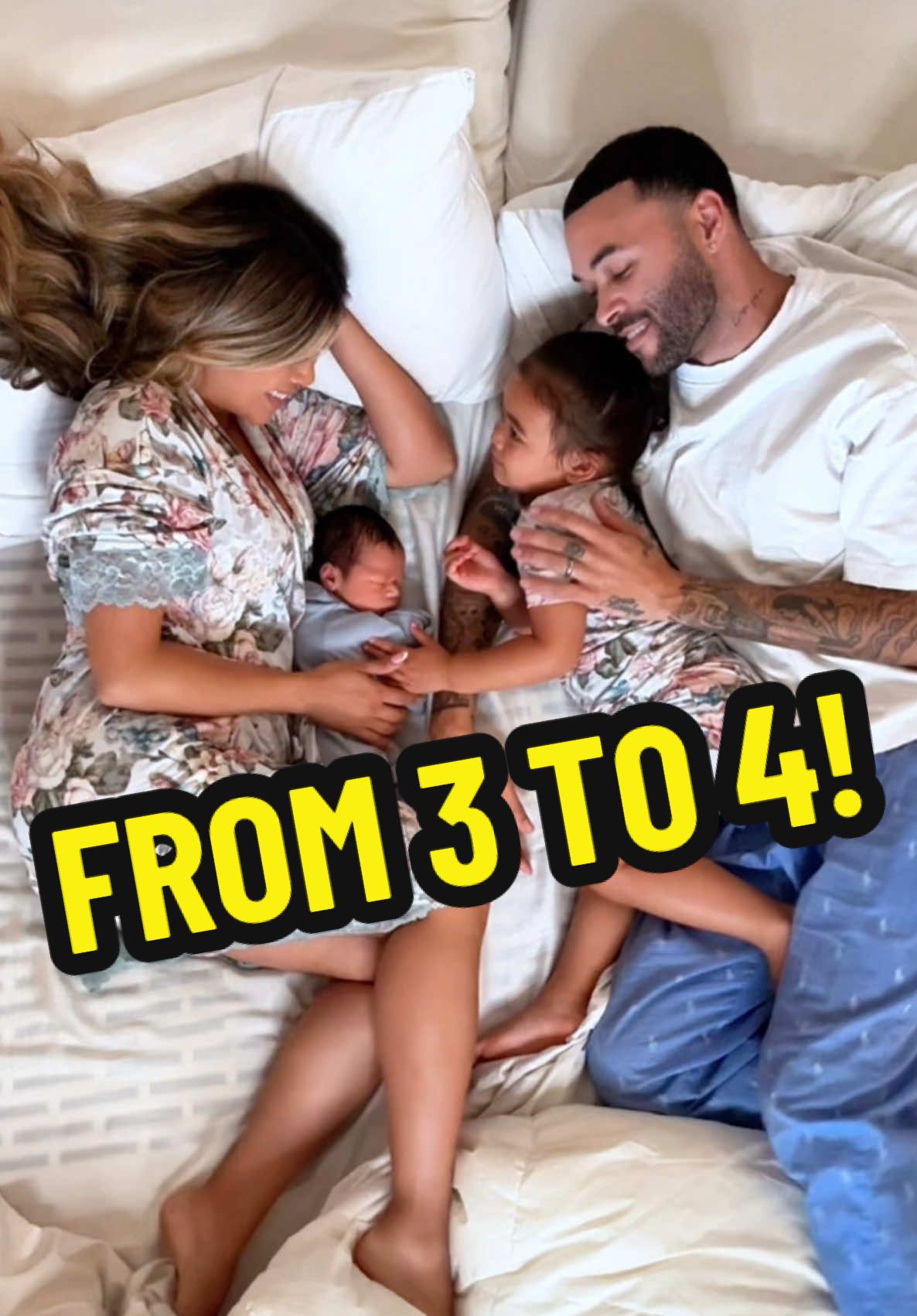A post by @lianev on TikTok caption: Our hearts just grew a little bigger 🩵  From 3 to 4, our family is complete. 😍 #family #newborn