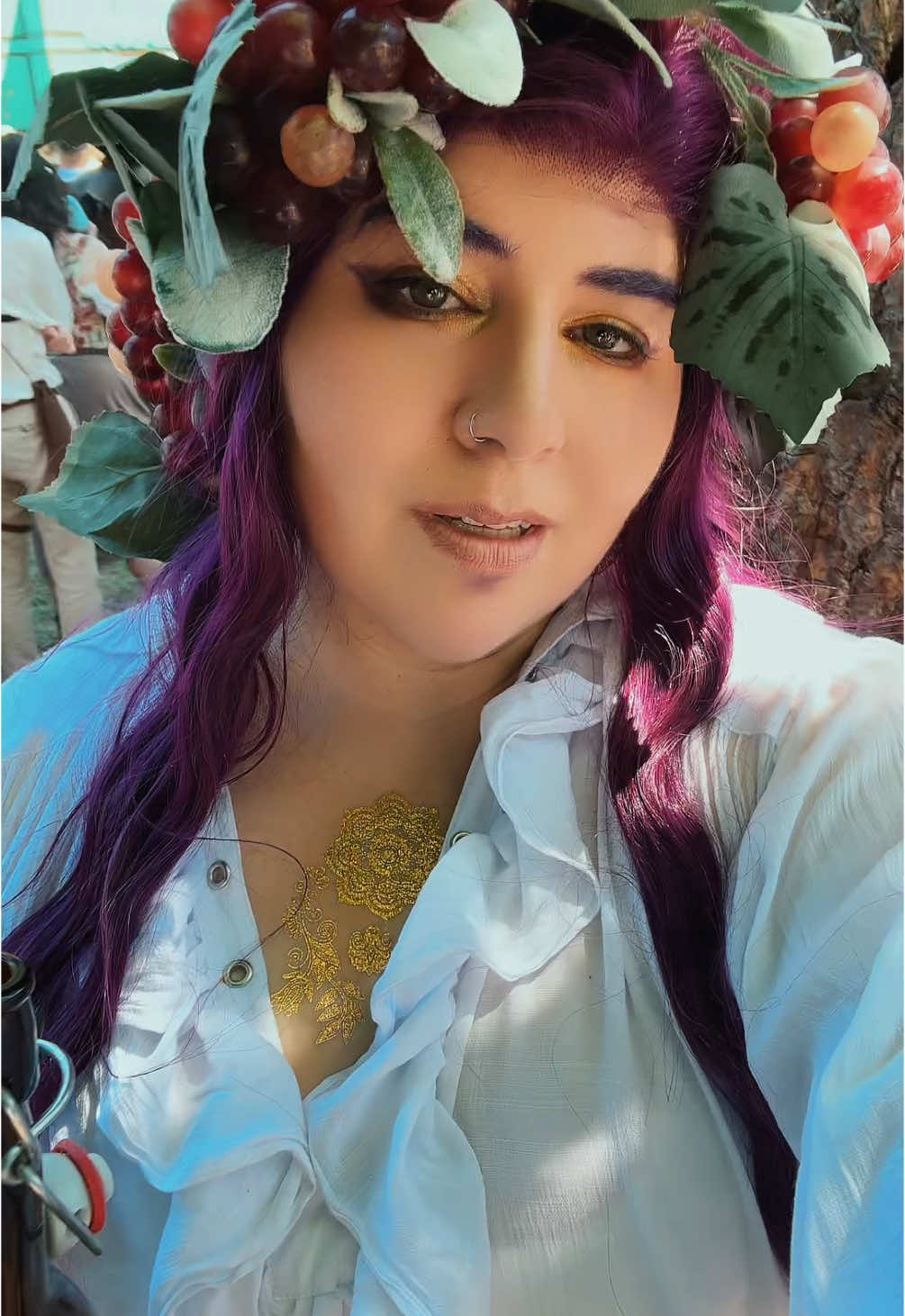 A post by @dearestcosplay on TikTok caption: The bad decision was staying at the Oregon Renaissance Faire in 96 degree weather, but Dionysus would do it again #oregonrenaissancefaire #renfaire #dionysus 
