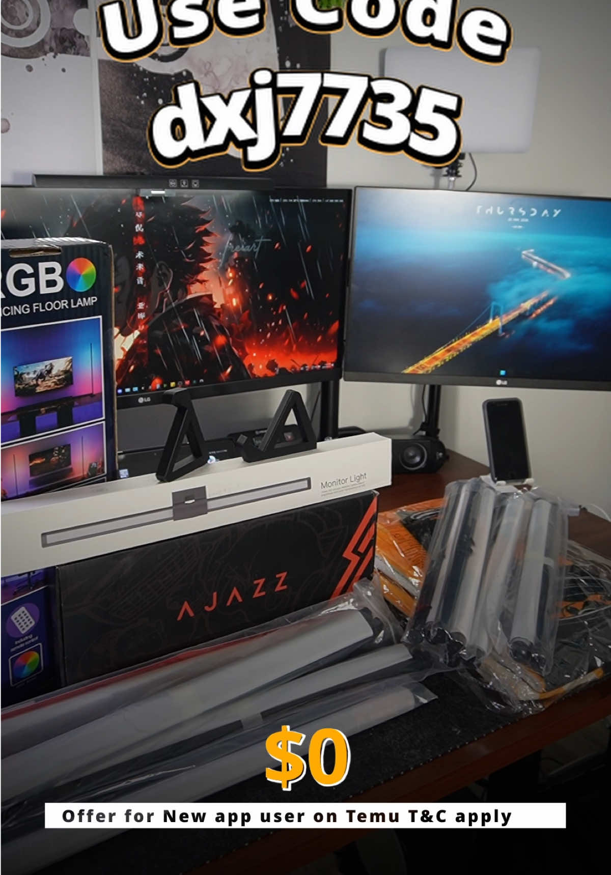 A post by @tech_with_gurventure on TikTok caption: $0 Temu haul. Use my Code: dxj7735 in #temu search bar for $0! Only for new app users with qualifying orders. T&Cs apply. Link🔗 in my bio! #temuhaul #temufinds #pcgaming #pcparts #keyboard #gamingpc 