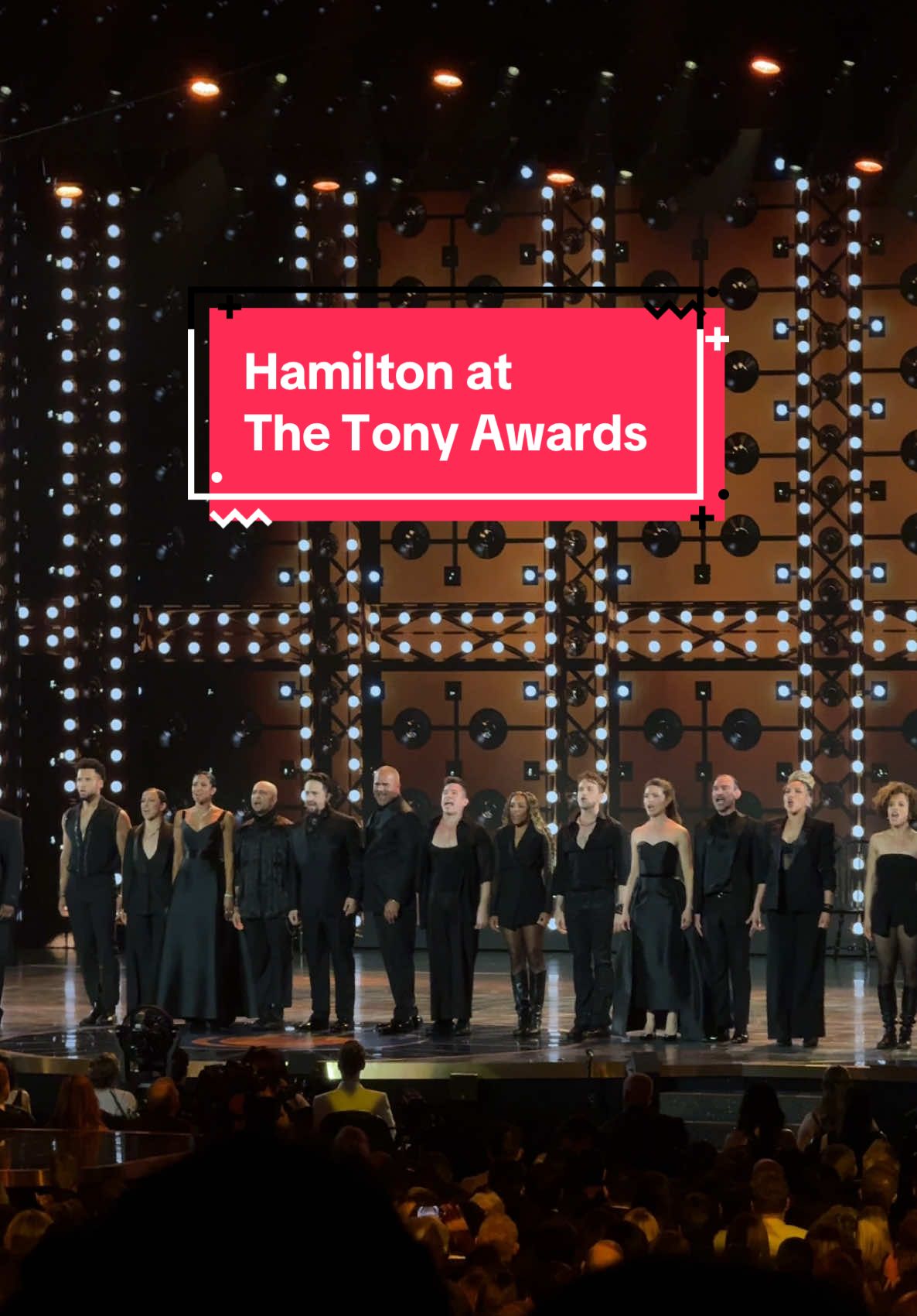 A post by @melissabecraft on TikTok caption: @Hamilton gets a standing ovation from the entirety of Radio City Music Hall at The Tony Awards. #thetonyawards #hamilton #leslieodomjr #linmanuelmiranda 