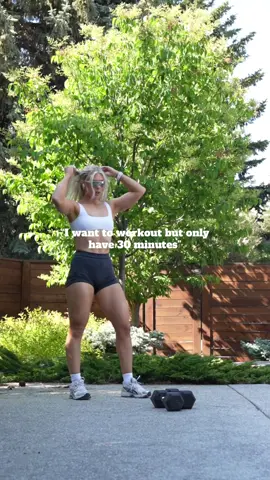 A post by @daileylifts on TikTok caption: DB ONLY - 30 MINUTE FULL BODY 😮‍💨 details below! Workout: • suitcase squat to bicep curl - 3 sets of 10 • push up into 6 mountain climbers (count the reps on the push up) 3 sets of 8 • reverse lunges 3 sets of 12 - add a pulse on the last few reps for a good time • RDL into row 3 sets of 10 • half kneeling single arm shoulder press 3 sets of 8-10 each arm 1 minute rest between sets/exercises Wearing @Alphalete dc: DAILEY #fullbodyworkouts #fullbodyworkout #dumbbellonly #dumbbellworkout #workout #homeworkout #30minuteworkout #gymgirl #fitnessmodel 