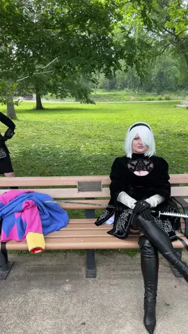 A post by @jijnnicosplay on TikTok caption: the logic virus got to 9S again he's having a menty b  • • @Drew is 2B I am 9S! • #nierautomata #nierautomatacosplay #nierautomata2b #nierautomata9s #9scosplay #2bcosplay #nierautomatacosplay2b 