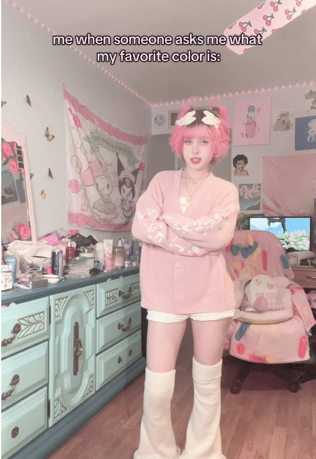 A post by @strawbabyboy on TikTok caption: lowkey i hear this joke way too often 😭💔 #femboy #fyp #femboytiktok #pink #kawaii #strawberry #fypシ #femboyfriday 