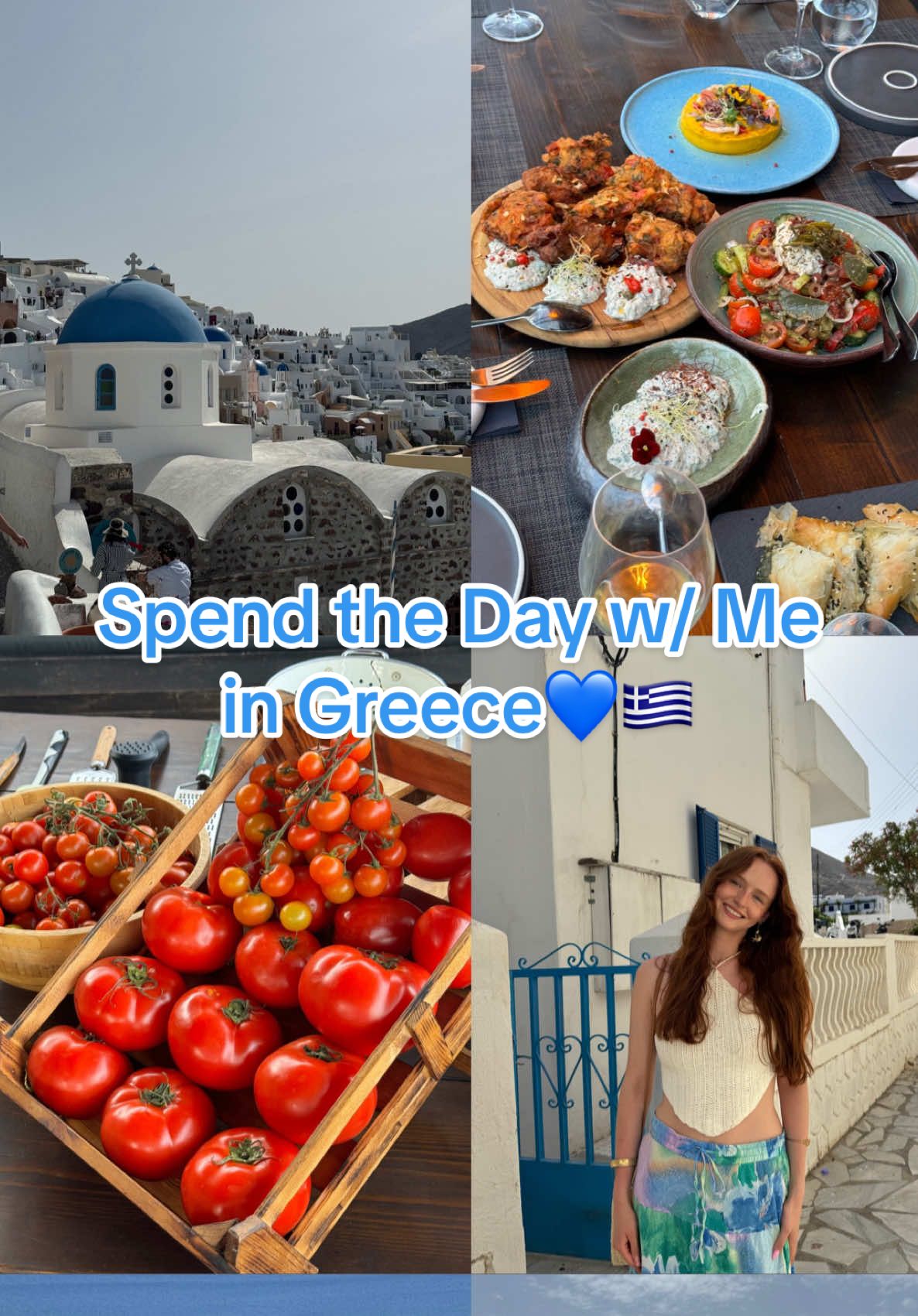 A post by @savsgotcake on TikTok caption: Spend the day with me in Santorini, Greece💙🇬🇷 📍Ammoudi Bay - bring snacks and good shoes! Super fun to cliff jump, swim and hangout✨🌊 📍Feggera Restaurant - the BEST cooking class, beautiful place with amazing food and fun people🥗🫶🏼 #DayInMyLife #diml #greece #santorini #greeksummer #girlstrip 