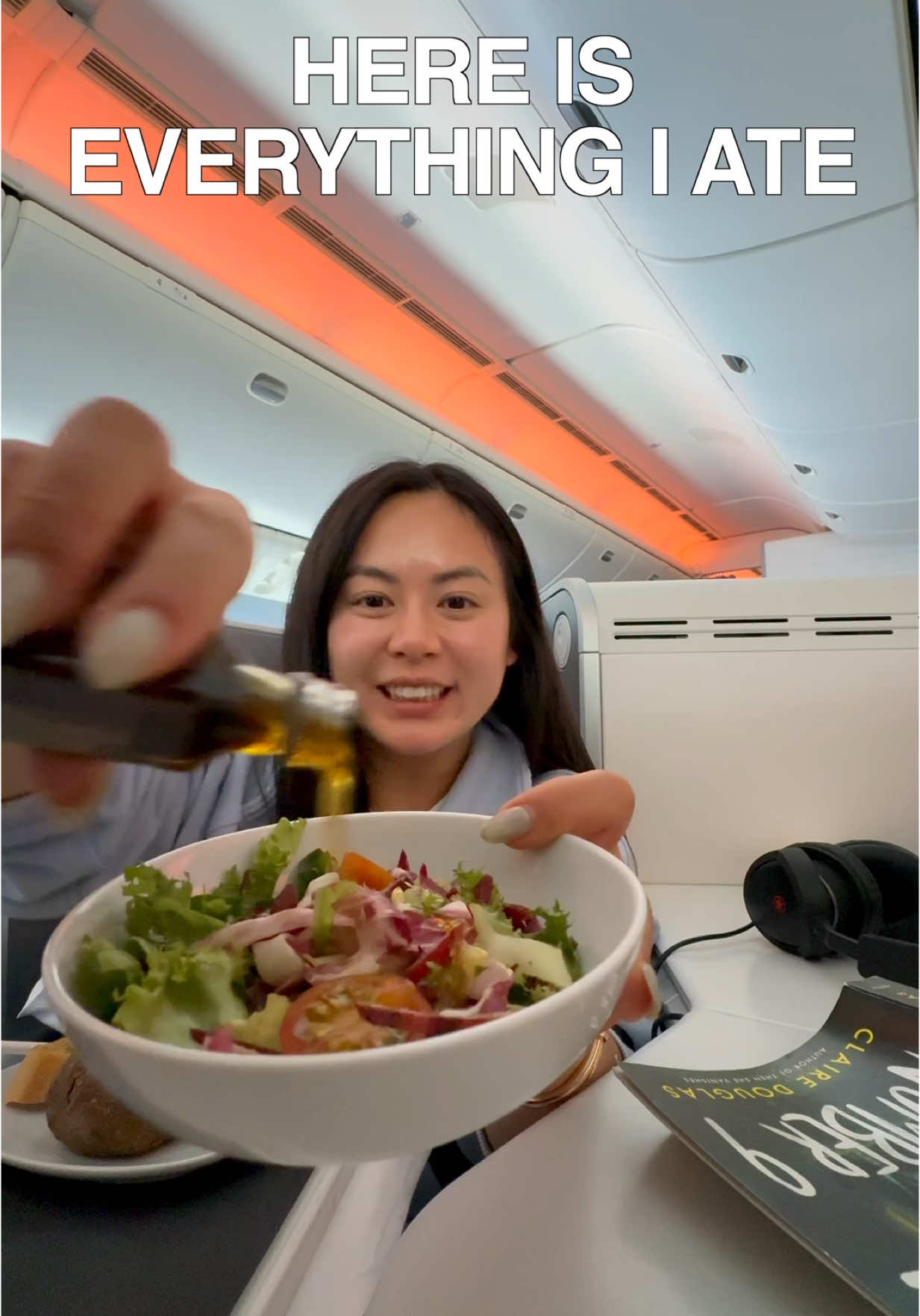 A post by @tiffycooks on TikTok caption: Everything I ate flying business class from London to Vancouver 🫶🏻 #foodie #businessclass 