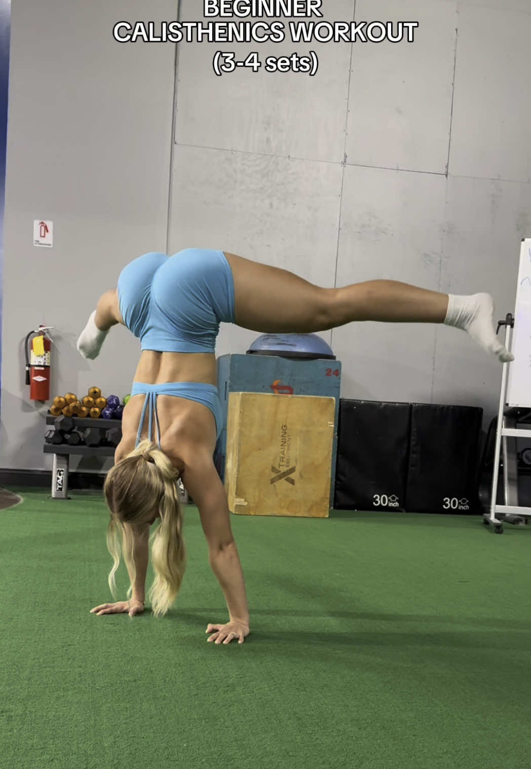 A post by @cassidy__t on TikTok caption: Here’s a beginner friendly calisthenics workout to give a try!  1:1 Coaching link in bio 💙 #calisthenics #calisthenicsworkout #fitness #fitnessmotivation 
