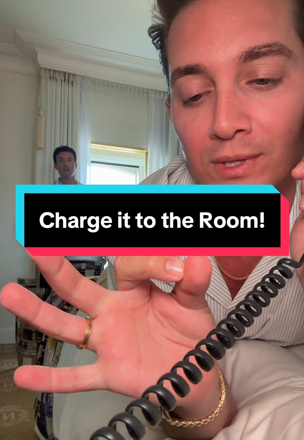 A post by @ericgoldie on TikTok caption: Charge it to the room! #husbands #couplescomedy #marriedlife #husbandsoftiktok #southoffrance 