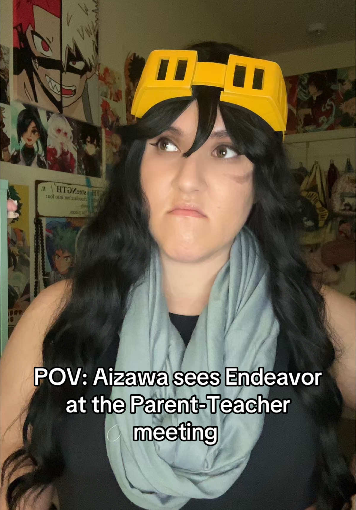 A post by @bigsisofanime on TikTok caption: His full name is Shota It’s-On-Sight Aizawa 😂👊 #myheroacademia #mha #bnha #aizawa #cosplay 