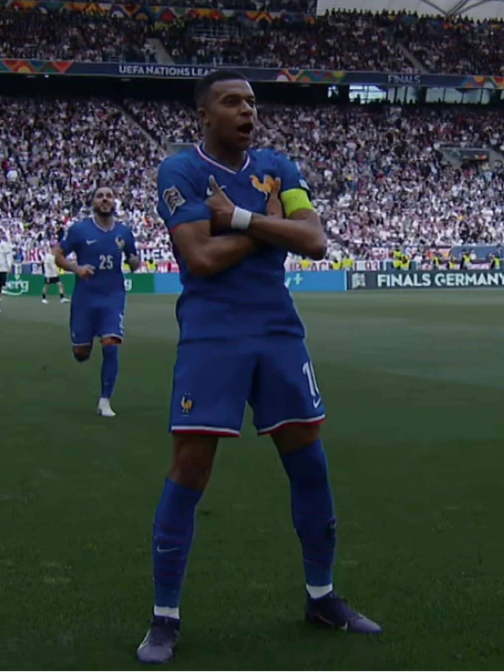 A post by @equipedefrance on TikTok caption: Real Madrid connection 🔥#EquipeDeFrance #SportsTikTok #Mbappe #Tchouameni #Goal #NationsLeague 