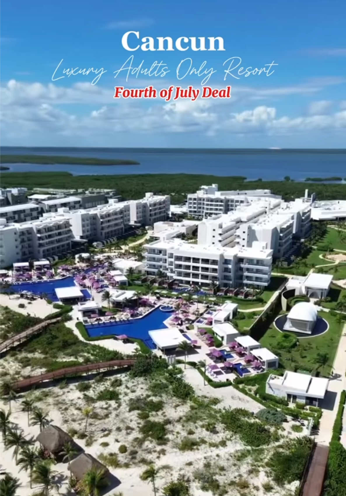 A post by @standbywithadrie on TikTok caption: Cancun  All Inclusive Adults Only Resort Deal ✈️ perfect for Fourth of July 🎇 tag your besties & fam!  Comment Cancun below ⬇️  Here’s what’s included in this limited-time package: 🏖️ 3 nights in a luxury suite with private balcony  🍸 Unlimited premium drinks 🍽️ World-class dining at multiple restaurants (no reservations needed) 🎉 Daily entertainment and themed parties 🧘🏽‍♀️ Access to a full wellness spa, gym & fitness classes 🌊 Pool + beachside service 🛎️ 24-hour room service 🚗 Roundtrip airport transfers Save 20% on all services now! Take advantage of our special discounts and embark on the journey of a lifetime. Tag your travel besties and start planning your next getaway today!  ‼️any deals posted on this page must be booked through our travel agency, to know your options or resort names request a quote or book our flight and hotel deal to get started booking this package deal- please read each description before purchasing ‼️ #flightdeals #cancun  #cancuntravel #resortgram #travelnoire #travelagent #travelagent #travelblogger #traveladvisor #travelcontentcreator #blacktravelfeed #fourthofjulyweekend #2025travel #mexicotravel #luxurytravel #traveldeals #vacations #allinclusive #allinclusiveresort #travelgram #travelblogger #travellife #budgettravel #luxurytravel #travelplanner #honeymoon #girlstrip #holidaytravel #luxurytrips #beachfrontproperty #beachfrontresort 