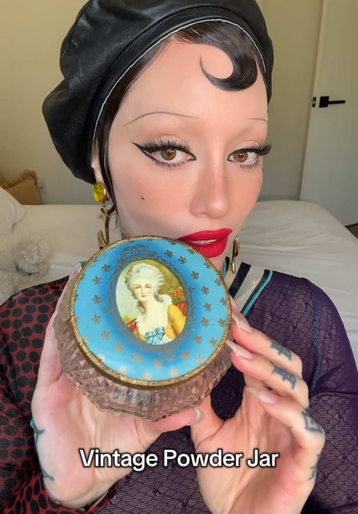 A post by @erinparsonsmakeup on TikTok caption: Let’s fill this vintage powder jar with 1800’s Rouge  #vintagemakeup #victorian #rouge 