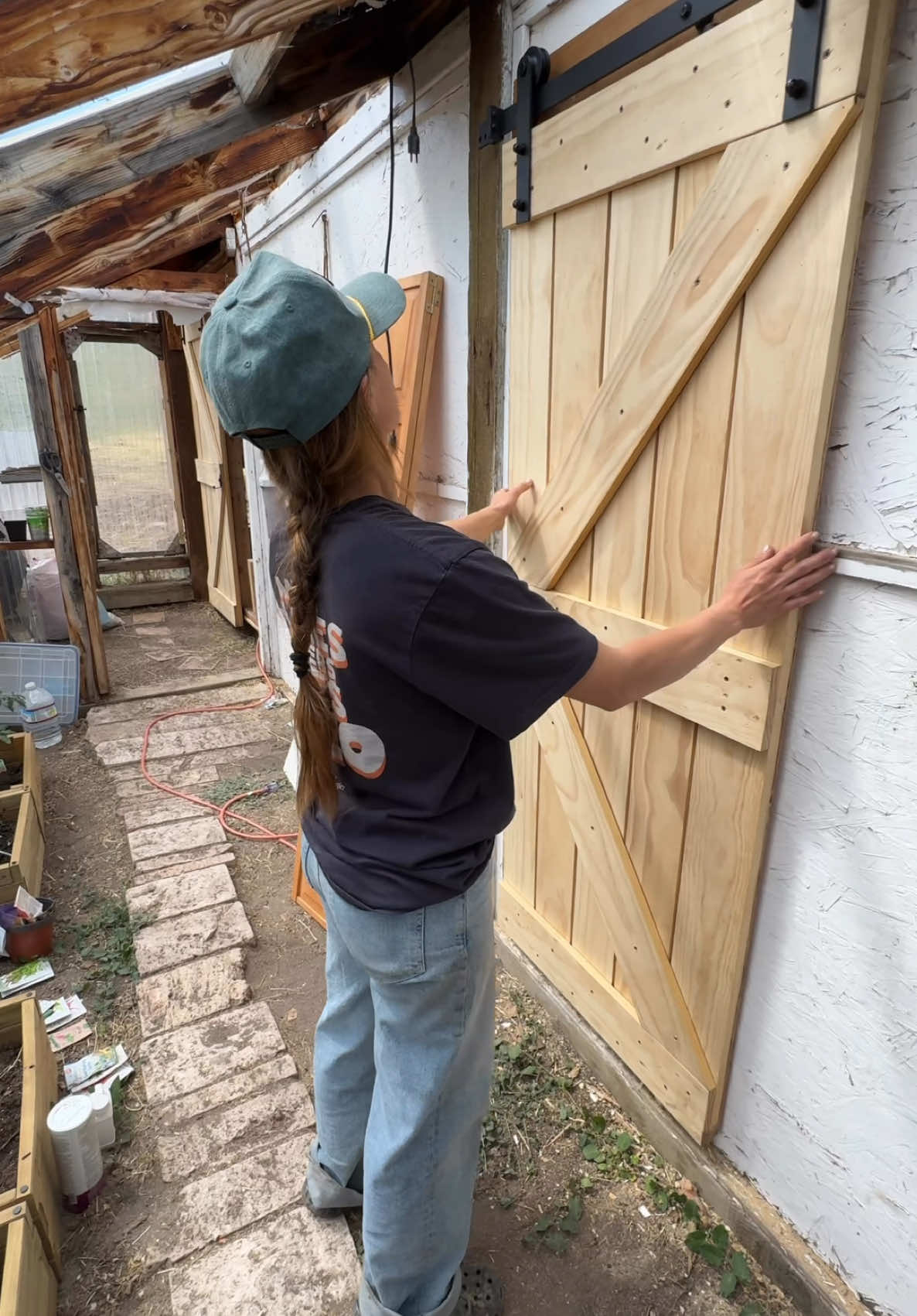 A post by @steadyrein on TikTok caption: i forgot to show it but i also moved the wiring/outlets to run along the ceiling so they’re out of goat reach! #montana #homestead #ranchlife #cabin #goats #springdiy #DIY 