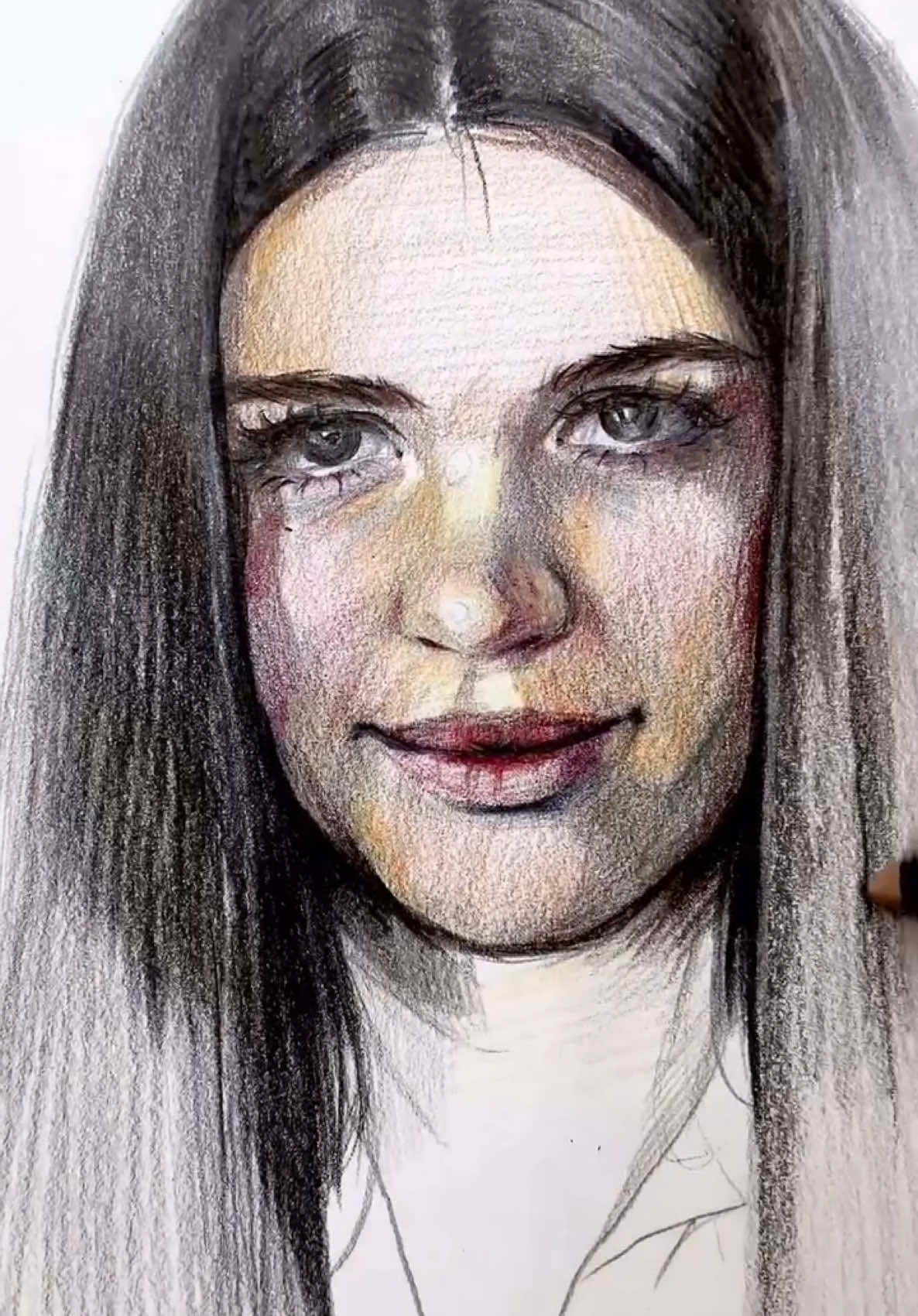 A post by @fenonart on TikTok caption: • @himlain in a pure heart happy eyes…❤️ #drawing #artist #portraitdrawing #pencilart #portrait 
