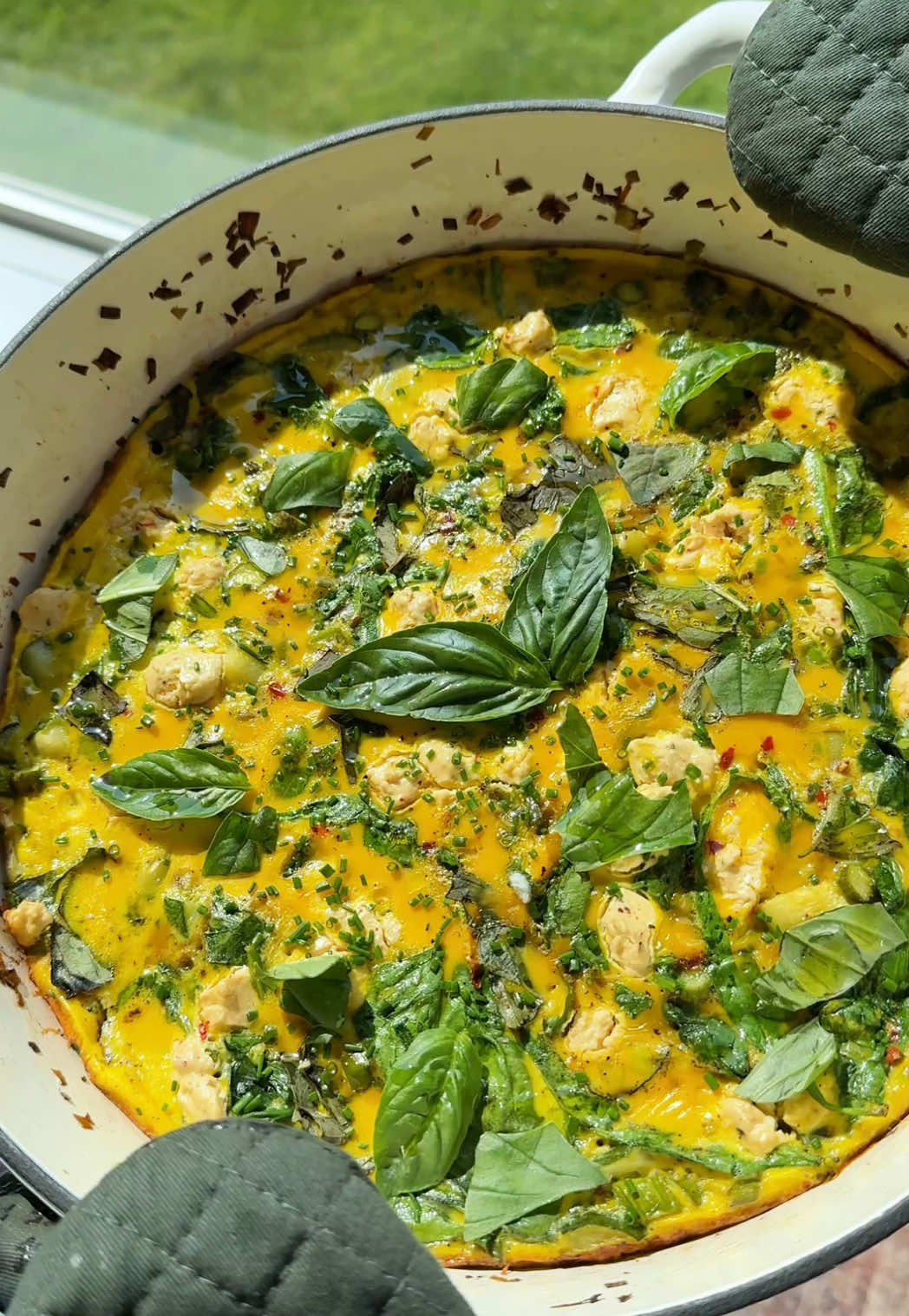 A post by @kristenfaith_eats on TikTok caption: Farmers market finds ep. 4 Wake up! We’re making a seasonal veggie frittata🍳 #farmersmarketfinds #EasyRecipe #brunchrecipe #frittata #eggrecipe #healthyrecipes #yum #fyp 