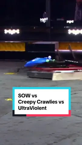 A post by @battlebots on TikTok caption: Son of Whyachi vs. Creepy Crawlies vs. UltraViolent! Get ready for a rumble where “fair fight” was clearly not on the menu. This isn’t a battle, it’s an extermination! #battlebots 