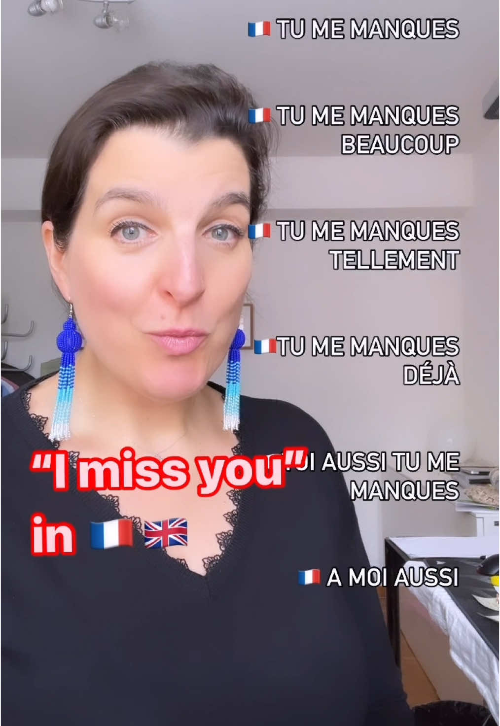 A post by @learnfrenchwithmaud on TikTok caption: How do you say «  I miss you » in🇫🇷🇬🇧 Do you want to learn even more French ?  ➡️Every Sunday an entire workshop with a long exclusive videos + subtitles + text & audio + Exercices &bonus 🥰  ➡️ Every Wednesday a podcast🎙️ Sign up here ⬇️ (direct link in Bio) https://learnfrenchwithmaud.substack.com 🇫🇷☺️😍🙌 Ecris, répète et à bientôt (Write Repeat and see you soon ) [learn French, French vocabulary , French language, basic French words, vocabulary, English words, easy learning languages]