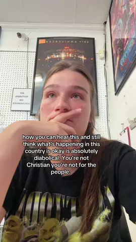 A post by @ on TikTok caption: what is happening to us. Land of the free? everyone who voted for this do you have any regrets? I really want to know. #trump 