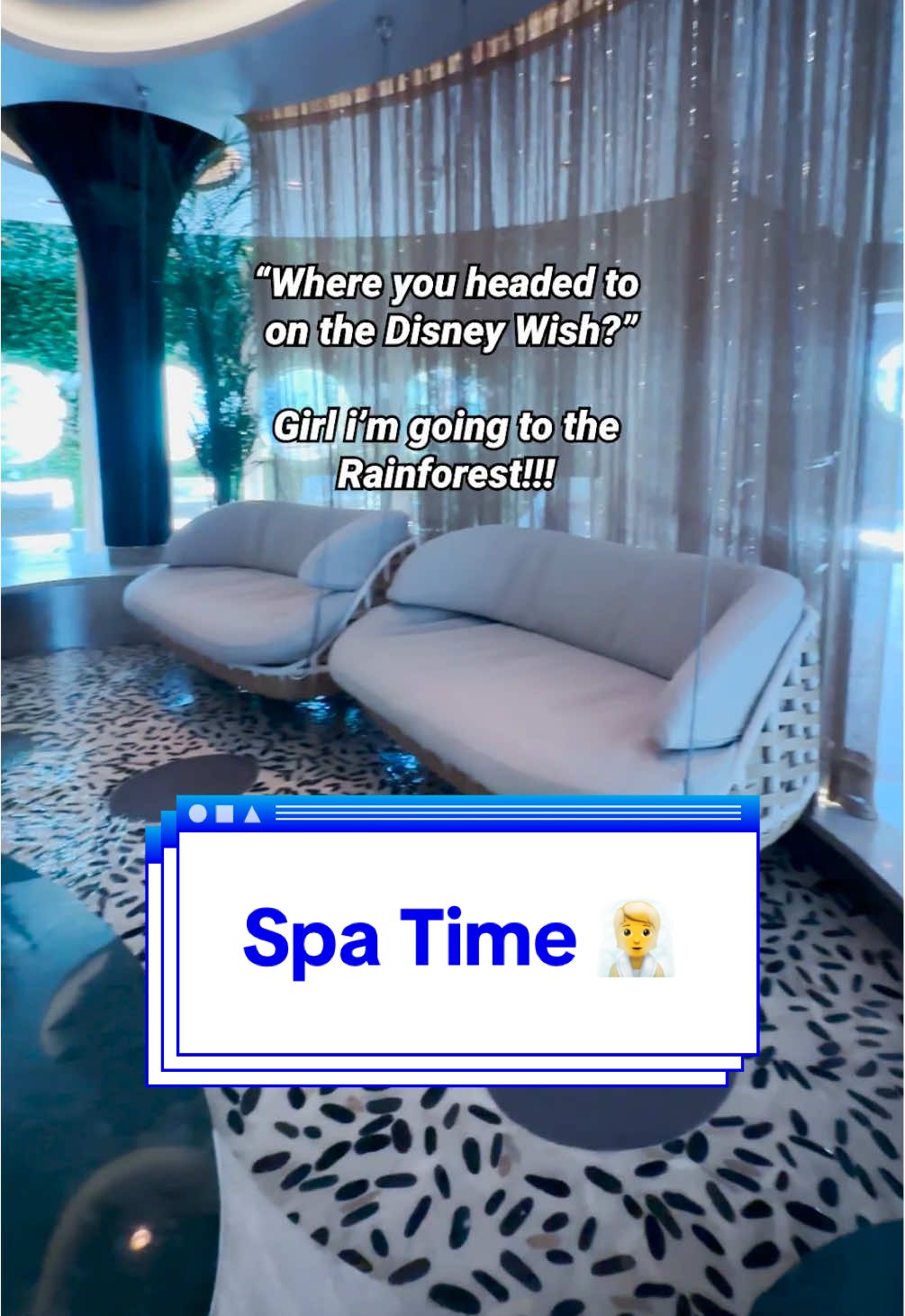 A post by @disneyparks on TikTok caption: No thoughts— just Senses Spa & Salon 🧖 #DisneyCruiseLine #RainforestRoom #DisneyTreasure #DisneyWish 