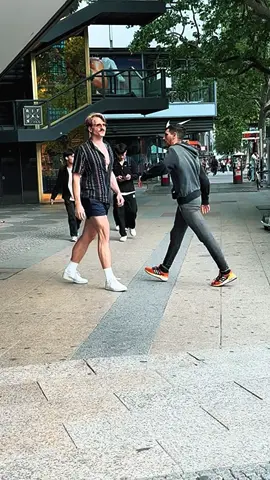 A post by @patrox on TikTok caption: Mr Sus lifehack when you dont want to fight 😅 Tag a little PussyCat 💪 @KING SERGEJ   #mrsus #patrox  #prank #gym #Fitness #streetcomedy #funny #comedy #stuntman 