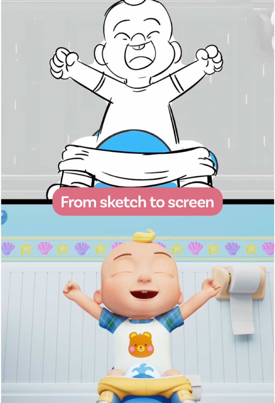 A post by @cocomelon on TikTok caption: From sketch to screen ✏️🎶 #CoComelonCanHelp #PottyTrainingResources #BTS