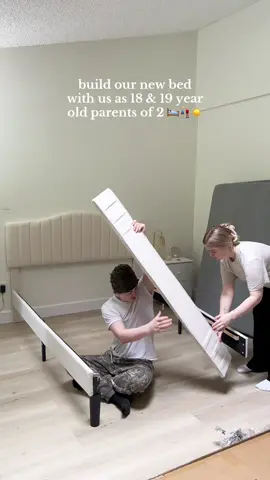 A post by @brookexaloura on TikTok caption: Hopefully we don’t break this one 😏 what color should we have our room? For the throw pillows and a rug? I kinda want blues but jason hates that color 😭 #momsoftiktok #teenpregnancy #clean #cleaning #build #bed #cleanwithme #sahm #sahmlife #mom #parenting 