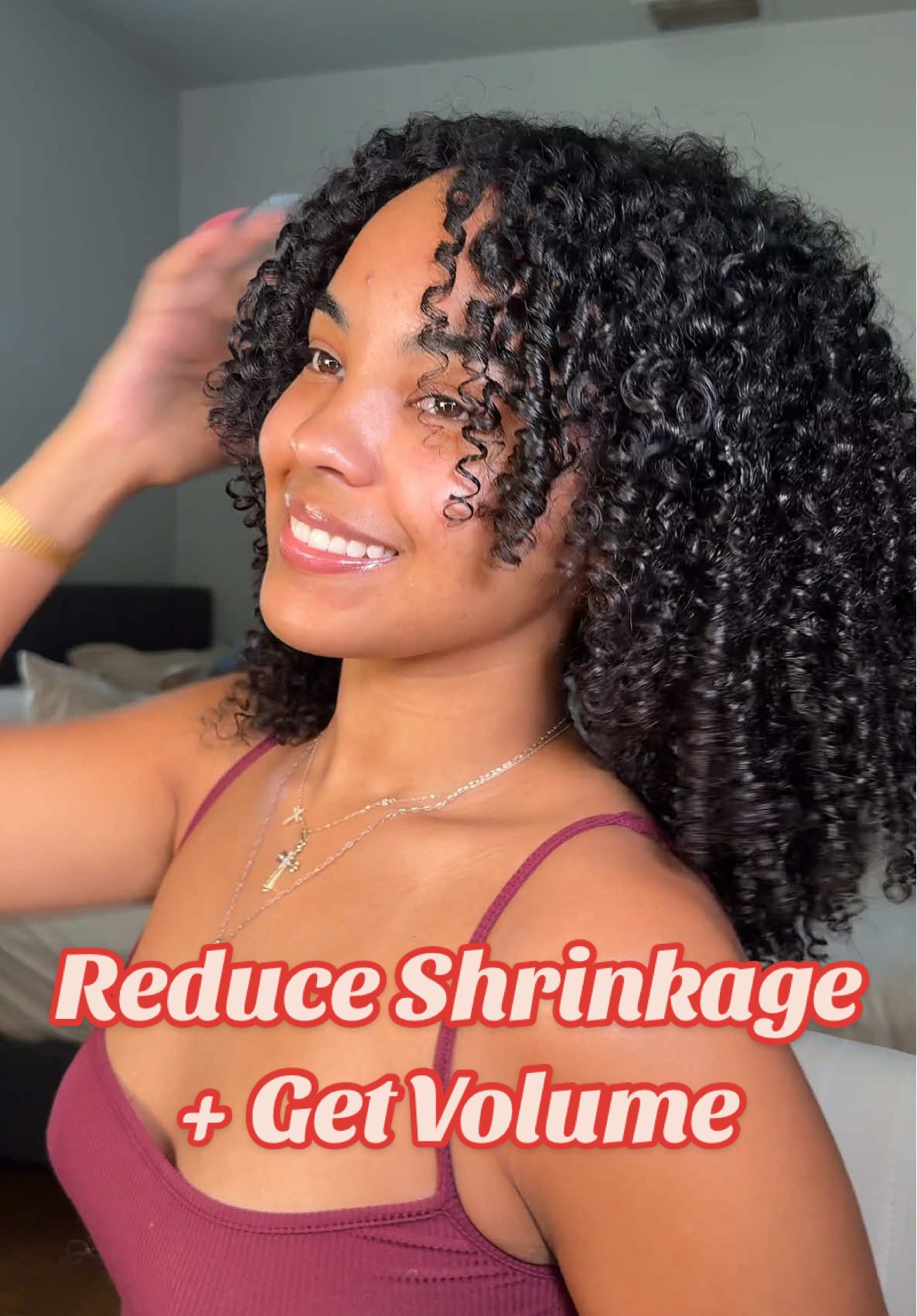 A post by @michixo__ on TikTok caption: Curly fix ❤️‍🩹 Half the time my day 1 hair eats and the other turns out like this so this is the routine I do whenever I don’t want to go out with a Dora bob 🤣 @Amazon Beauty bonnet @As I Am USA bond water @AuntJackies mousse @Curlsmith US diffuser @Olaplex oil #curlygirl #haircare #routine #hair #bonnet #shrinkage #naturalhair 