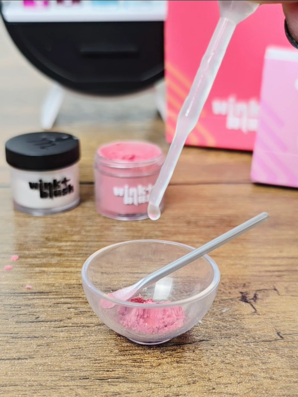 A post by @asmrplayroom on TikTok caption: Creating my custom makeup line with @Miniverse Make it Mini Makeup! lipgloss, nail polish, and eye shadow!  #asmr #miniverse #makeitmini #makeup 