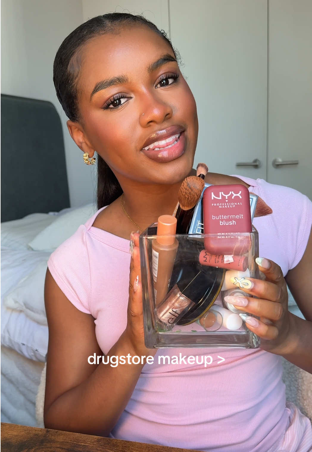A post by @charismastev on TikTok caption: my favorite drug store products without breaking the bank!! half are better than high end products honestly #makeup #drugstoremakeup #makeuptutorial #beauty 
