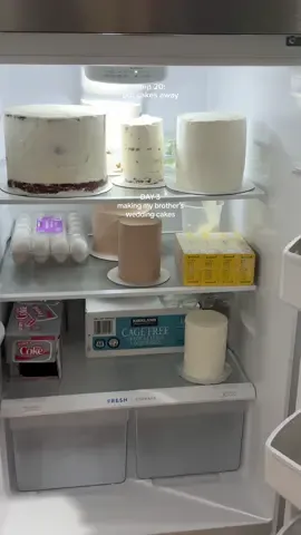 A post by @zoebarriesode on TikTok caption: DAY 3: making my brother and sister-in-law’s wedding cakes. Cake 2 is an ode to the Bay Area/our hometown (I.e., riff on It’s-It’s) & cake 3 is an ode to my sister-in-law’s hometown, Ojai, CA #weddingcake #wedding #cakes #baking 