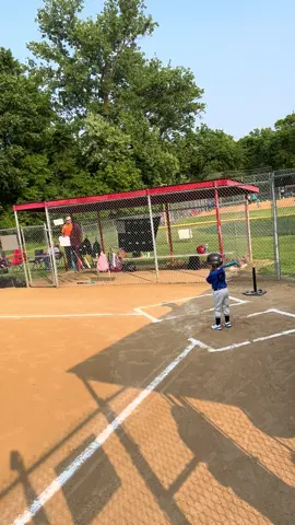 A post by @meg121687 on TikTok caption: My lil guy smacking it without the t set! #baseballlife #tball #2025 