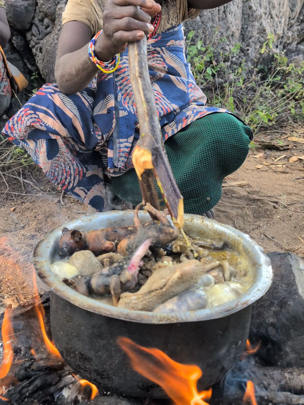 A post by @hadzabe1 on TikTok caption: This is So incredible delicious soup cooked middle of nowhere ‼️😋😲🍲#FoodLover #villagelife #usa🇺🇸 #village #fyp #cooking #foodlover 