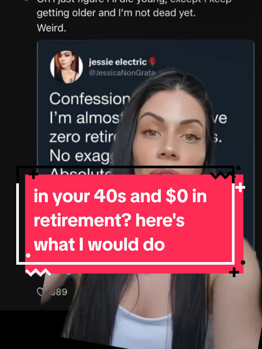 A post by @nobudgetbabe on TikTok caption: 👀 What would you do? ⬇️ A 49-year-old woman tweeted that she has $0 saved for retirement and doesn’t know WTF she’s gonna do… So I broke down exactly what I would do if I were in her position — and no, it’s not “cut back on coffee” or “pray it gets better.” I’m Nicole Victoria — I went from $40K in debt to a millionaire by 30 by learning what the rich actually do with their money. Now I teach women how to build real wealth, even if you feel late to the game. You don’t need perfect timing. You need a real plan. Start with my free masterclass: How to Get Rich in a Recession → www.nobudgetbabe.com/freebies